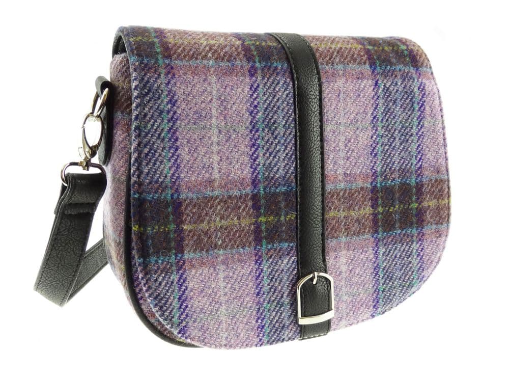 Ladies Authentic Harris Tweed Shoulder Bag Pink/Lilac Check