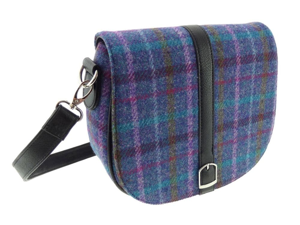 Ladies Authentic Harris Tweed Shoulder Bag Purple Multi Check