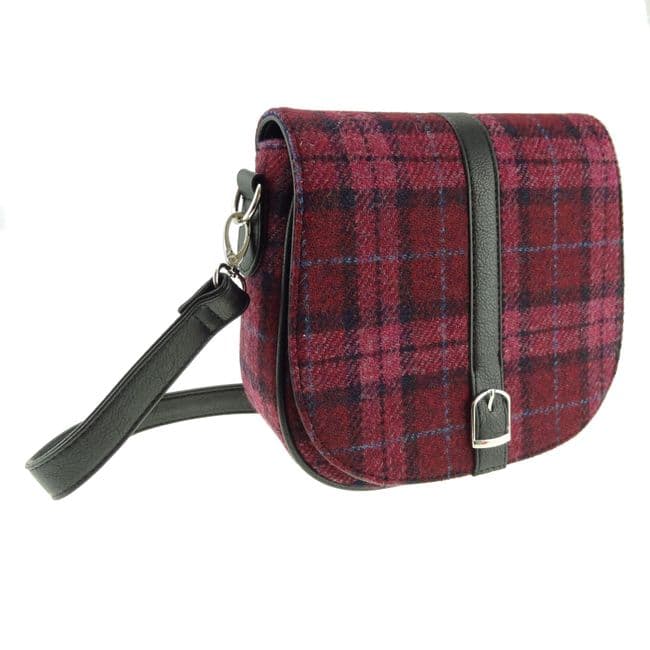Ladies Authentic Harris Tweed Shoulder Bag Raspberry Check