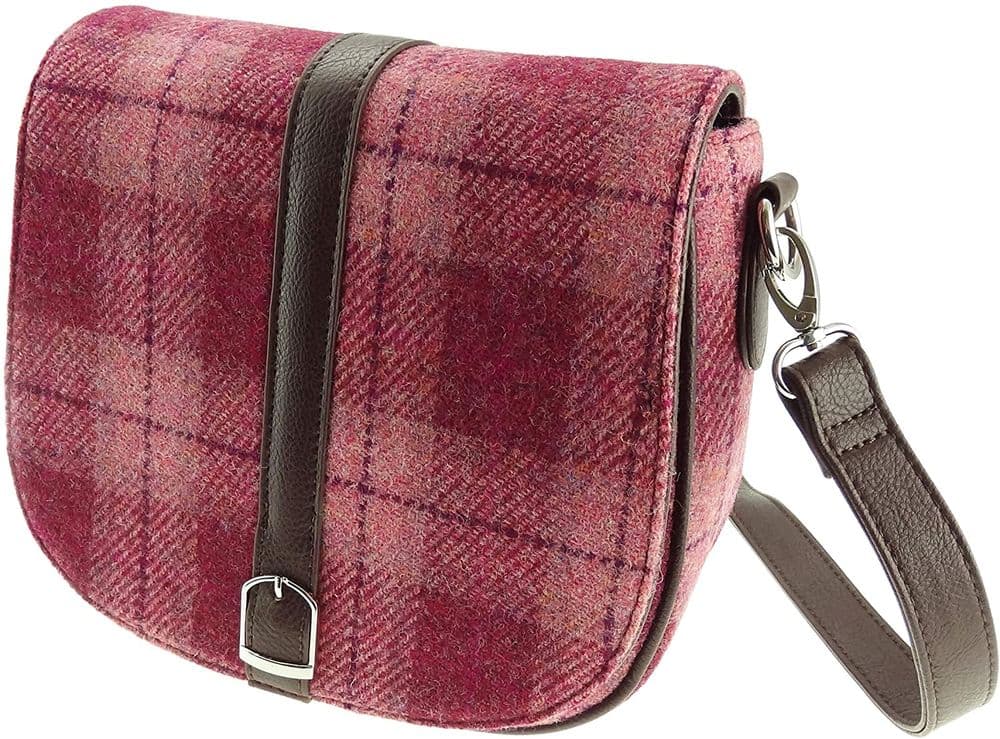 Ladies Authentic Harris Tweed Shoulder Bag Salmon Pink Check