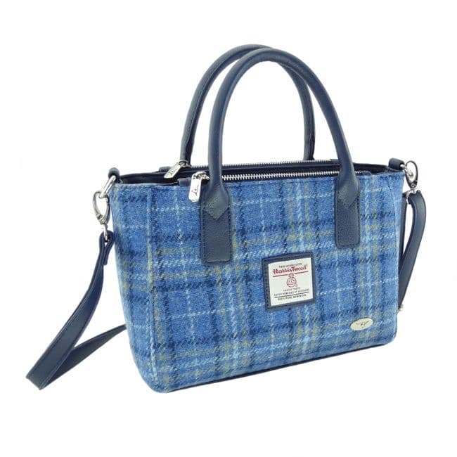 Ladies Authentic Harris Tweed Small  Blue Check Tote Bag