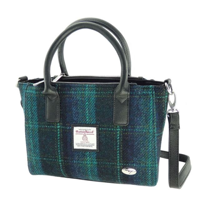 Ladies Authentic Harris Tweed Small Dark Green Check Tote Bag