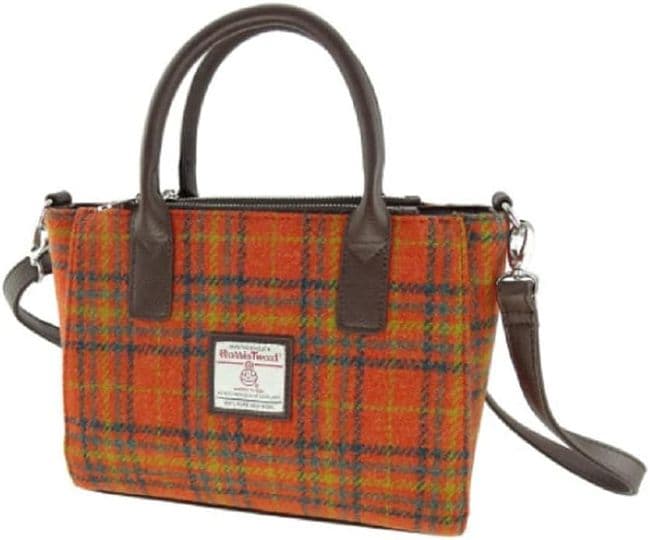 Ladies Authentic Harris Tweed Small Deep Orange Check Tote Bag