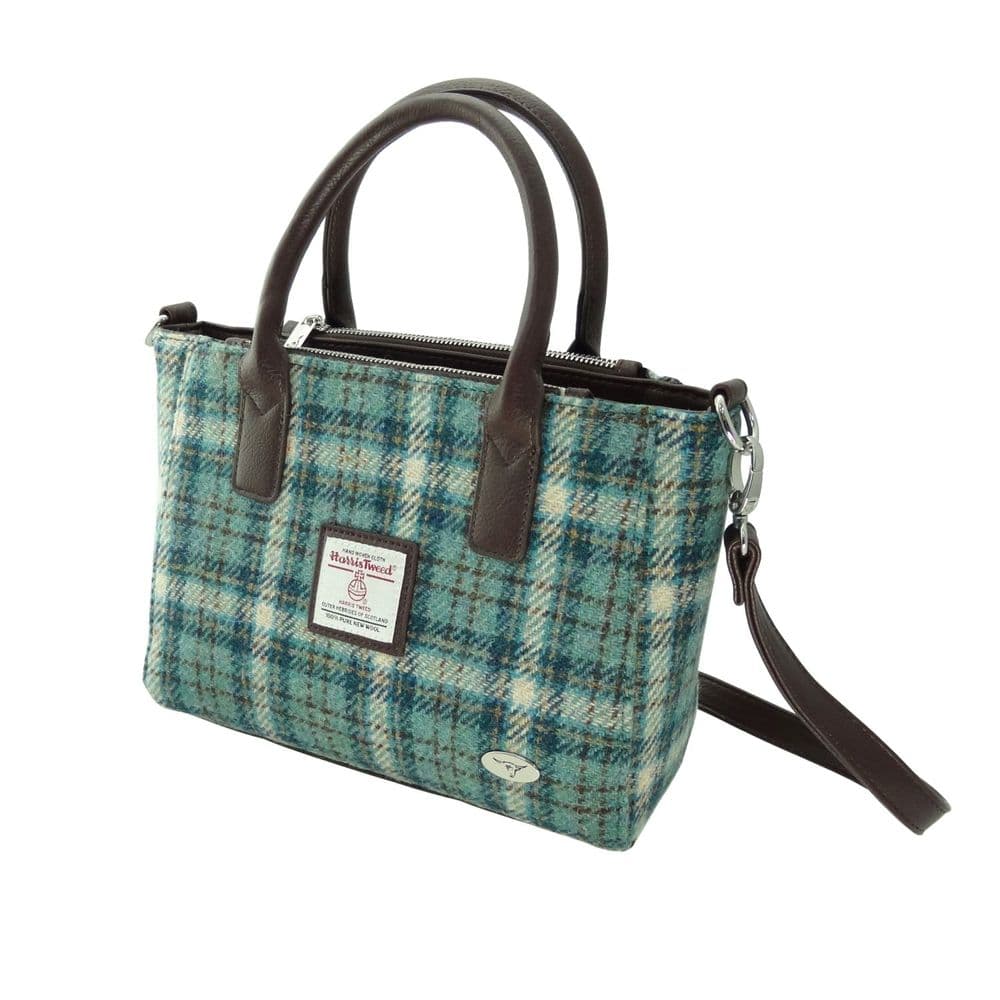 Ladies Authentic Harris Tweed Small Light Green Check Tote Bag