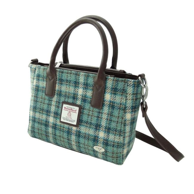 Ladies Authentic Harris Tweed Small Light Green Check Tote Bag