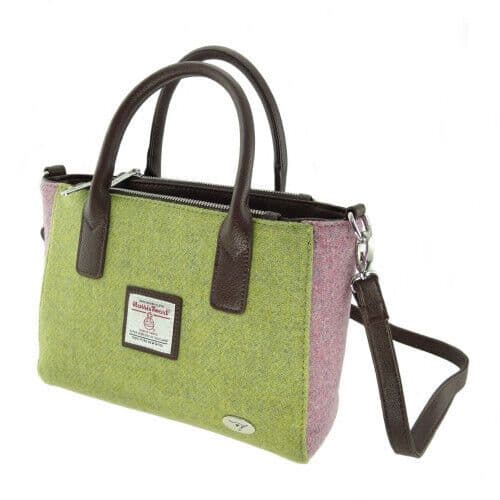 Ladies Authentic Harris Tweed Small Lime Green Pink Contrast Tote Bag