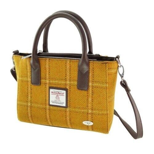 Ladies Authentic Harris Tweed Small Mustard Overcheck Tote Bag