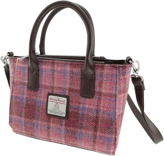 Ladies Authentic Harris Tweed Small Pink Overcheck Tote Bag