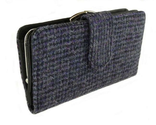 Ladies Authentic Harris Tweed Small Purple Check Long Clasp Purse