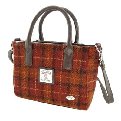 Ladies Authentic Harris Tweed Small  Rust Orange Check  Tote Bag