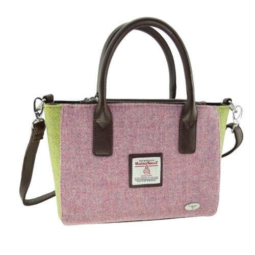 Ladies Authentic Harris Tweed Small Soft Pink Lime Contrast Tote Bag