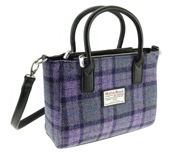 Ladies Authentic Harris Tweed Small Tote Bag Bold Purple Check