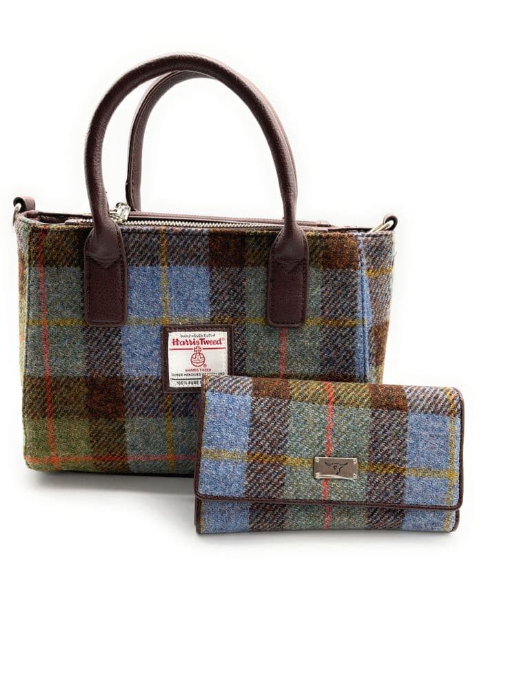 Ladies Authentic Harris Tweed Small Tote Bag & Matching Purse Set MacLeod Tartan