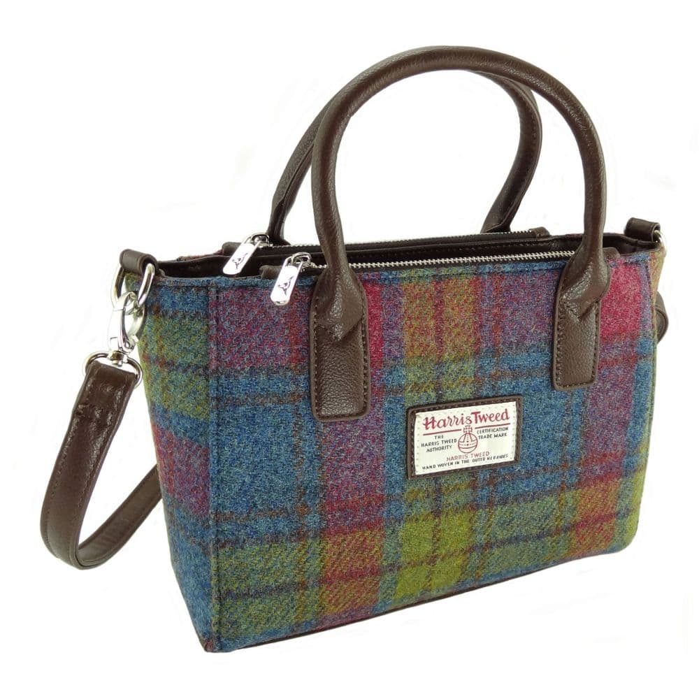 Ladies Authentic Harris Tweed Small Tote Bag Multi Colour Tartan