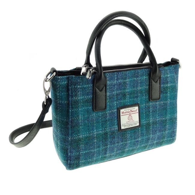 Ladies Authentic Harris Tweed Small Tote Bag Sea Blue Check