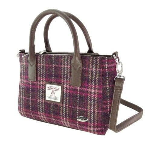 Ladies Authentic Harris Tweed Small Wine Overcheck Tote Bag