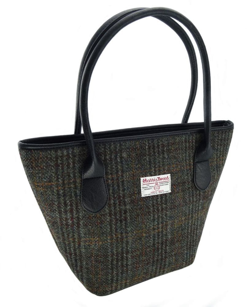 Ladies Authentic Harris Tweed Tote Bag Dark Green/Brown Check
