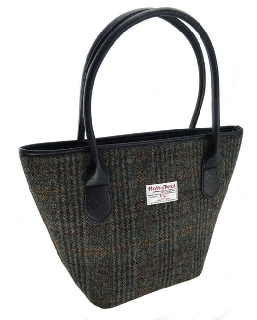 Ladies Authentic Harris Tweed Tote Bag Dark Green/Brown Check
