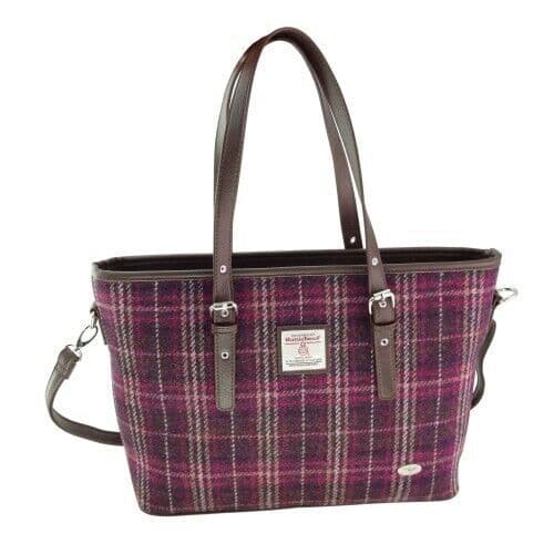 Ladies Authentic Harris Tweed Wine Overcheck Large Tote Bag
