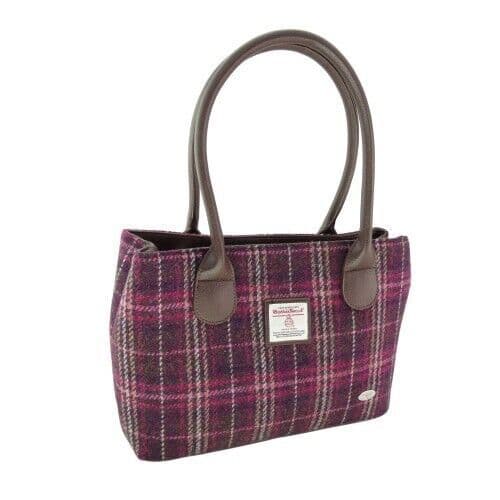 Ladies Authentic Harris Tweed Wine Overcheck Tweed Classic Handbag