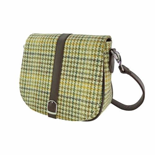 Ladies Authentic Harris Tweed Yellow, Green & Brown Dogtooth Shoulder Bag