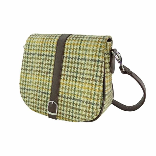 Ladies Authentic Harris Tweed Yellow, Green & Brown Dogtooth Shoulder Bag
