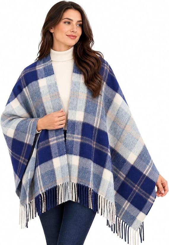 Ladies Bannockbane Silver Tartan Lambswool Mini Cape