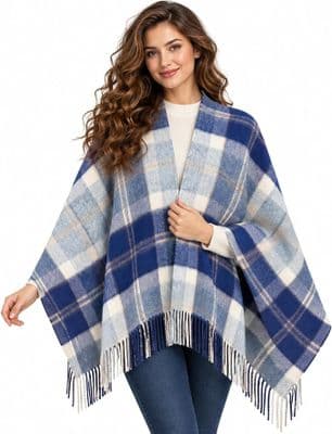 Ladies Bannockbane Silver Tartan Pure Cashmere Mini Cape