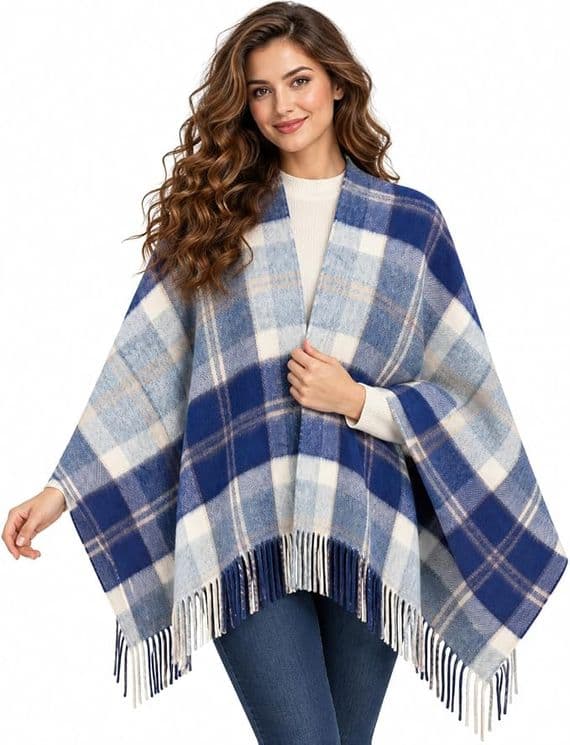 Ladies Bannockbane Silver Tartan Pure Cashmere Mini Cape