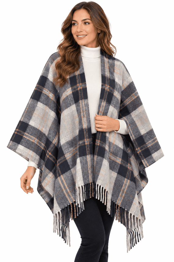 Ladies Bannockbane Silver Tartan Wool Cape