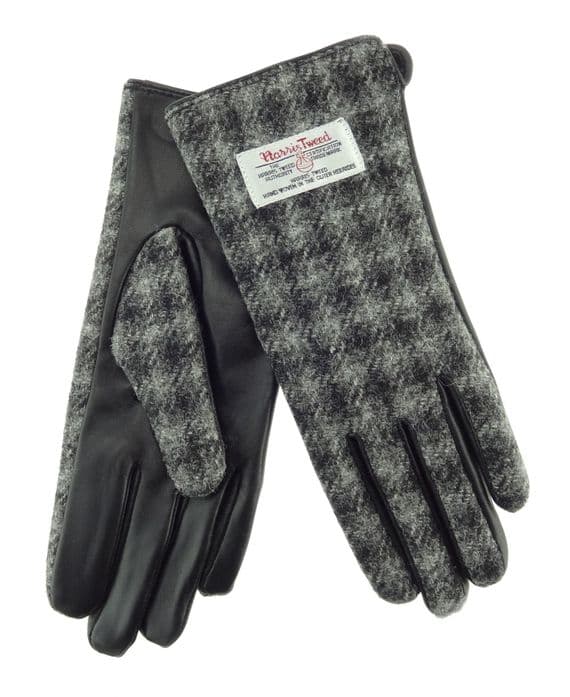 Grey Dogtooth Harris Tweed Gloves | Ladies Leather
