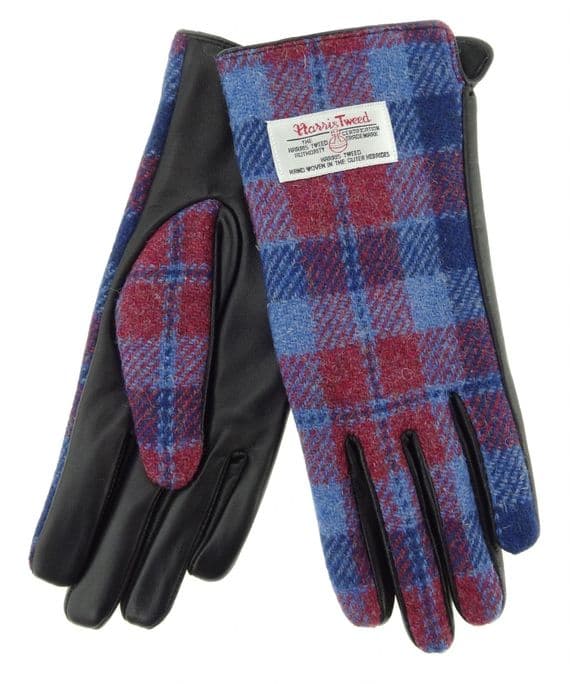 Light Blue & Pink Harris Tweed Gloves | Ladies Leather
