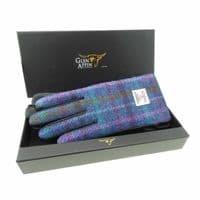 Purple Multi Check Harris Tweed Gloves | Ladies Leather
