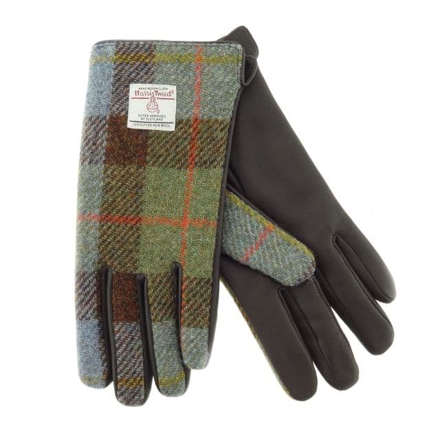 Ladies Brown Leather & Authentic Harris Tweed Gloves MacLeod Tartan