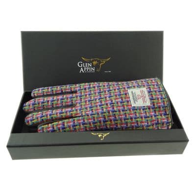 Ladies Brown Leather & Authentic Harris Tweed Gloves Multicoloured Check
