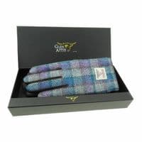 Purple Check Harris Tweed Gloves | Ladies Brown Leather
