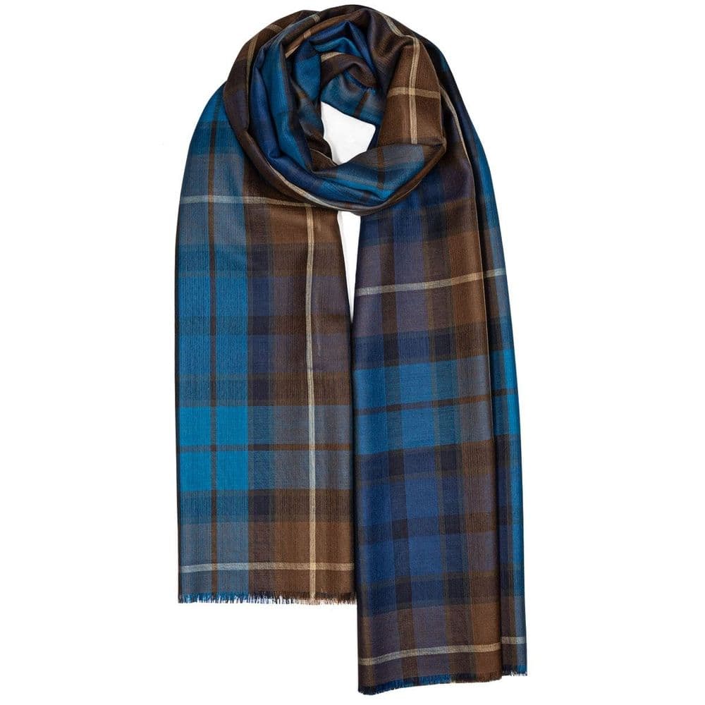 Ladies Buchanan Blue Tartan Extra Fine Merino Wool Stole - Made in Scotland