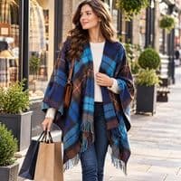 Ladies Buchanan Blue Tartan Lambswool Cape - Made in Scotland
