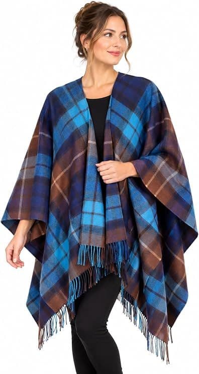 Ladies Buchanan Blue Tartan Lambswool Cape - Made in Scotland