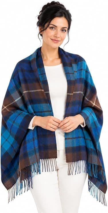 Ladies Buchanan Blue Tartan Lambswool Stole - Made in Scotland