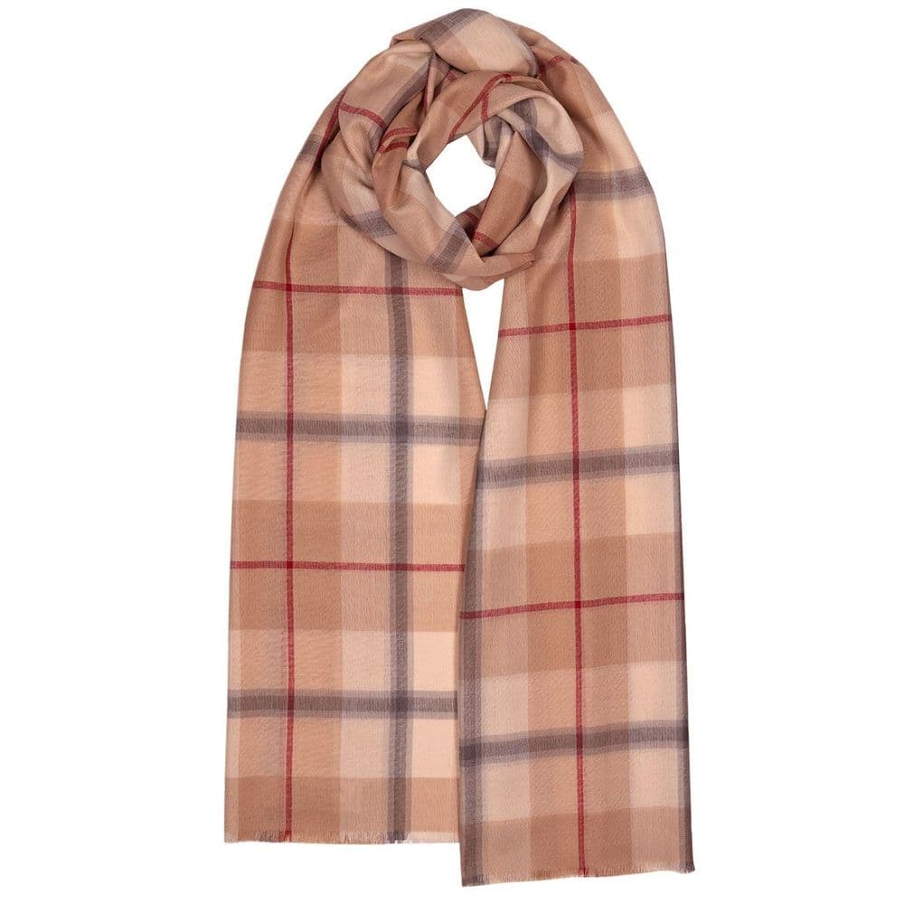 Ladies Camel Check Tartan Extra Fine Merino Wool Stole - Made in Scotland