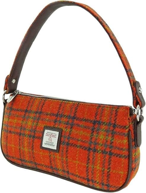 Ladies Harris Tweed Deep Orange Check Shoulder Bag With Tweed Strap