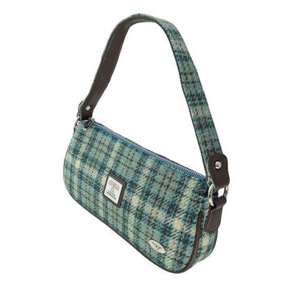 Ladies Harris Tweed  Green Overcheck Shoulder Bag With Tweed Strap