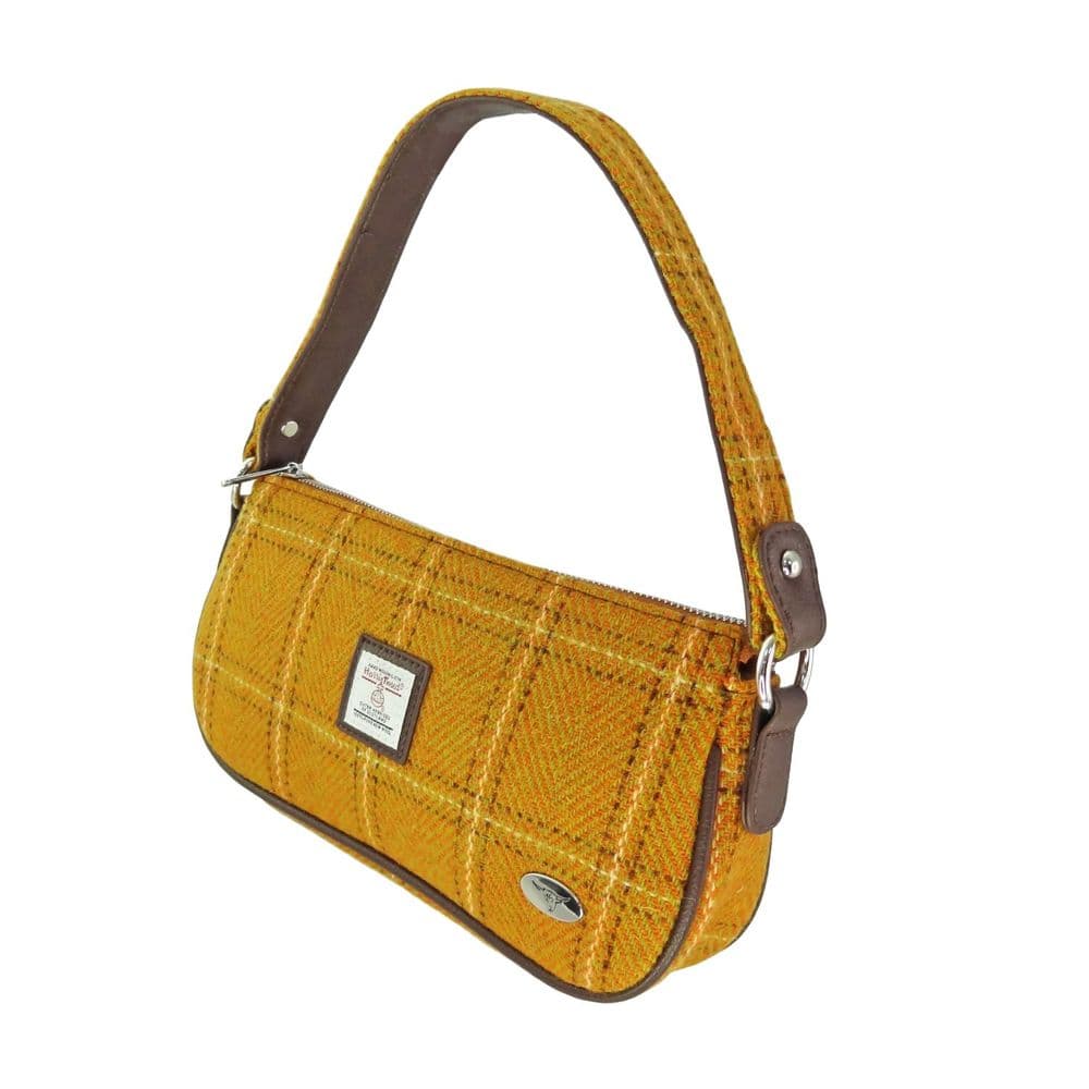 Ladies Harris Tweed Mustard Overcheck Shoulder Bag With Tweed Strap