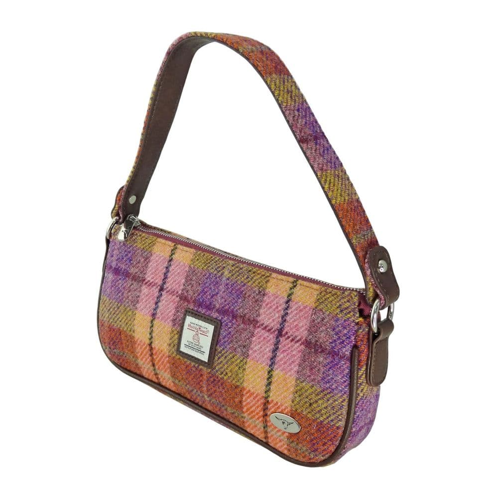 Ladies Harris Tweed Peach Overcheck Shoulder Bag With Tweed Strap