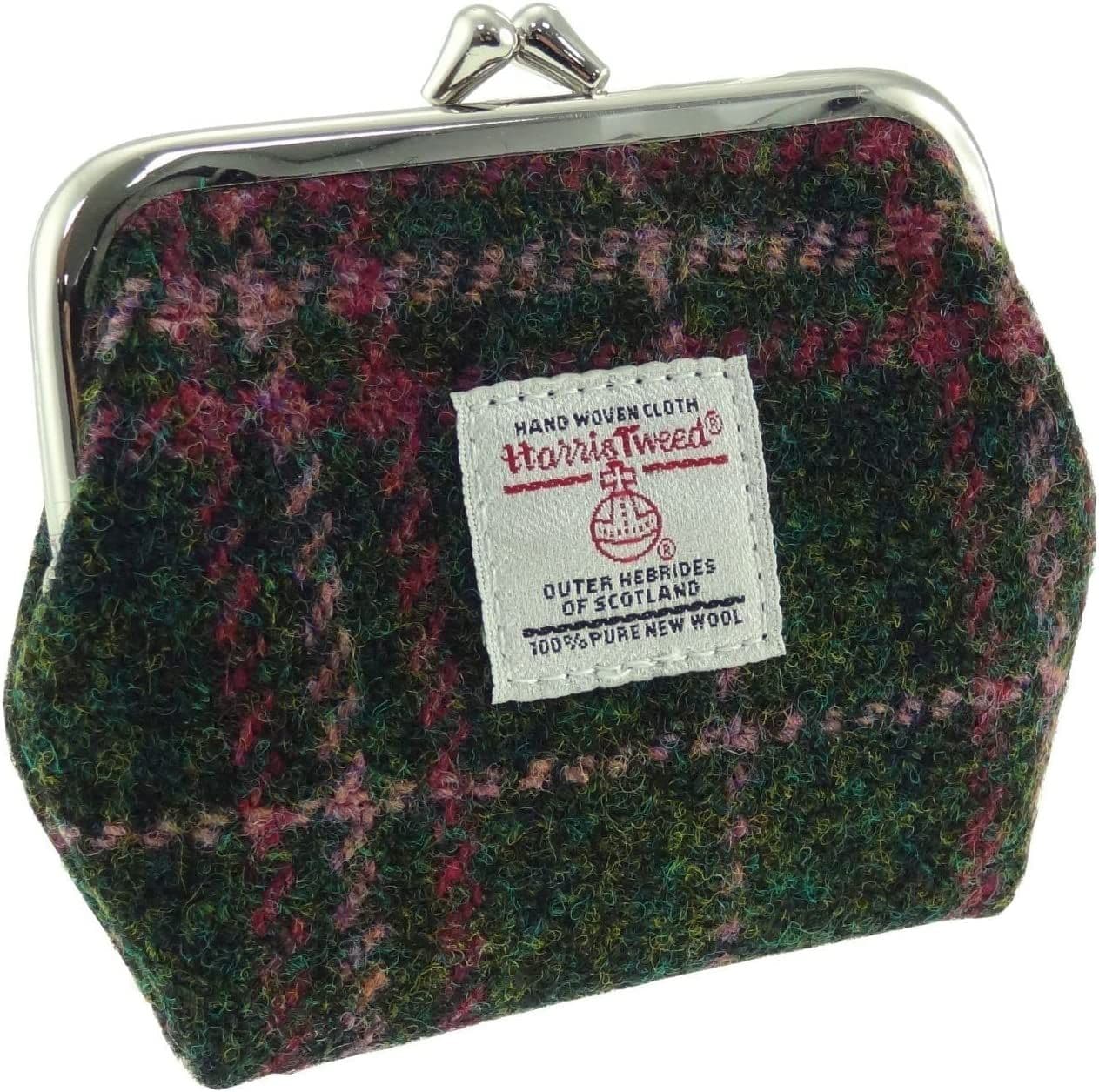 Ladies Harris Tweed Small Coin Purse in Dark Green and Plum Check