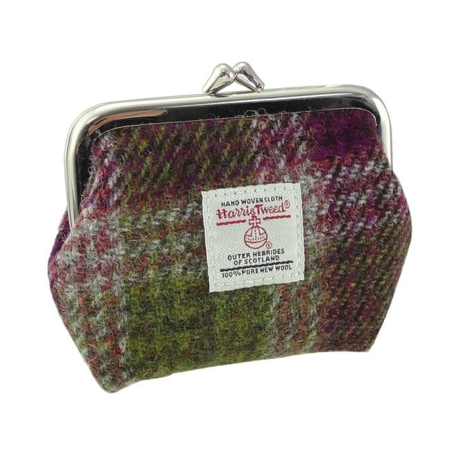 Ladies Harris Tweed Small Coin Purse in Heather Check
