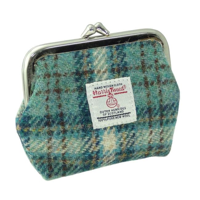 Ladies Harris Tweed Small Coin Purse in Light Green Check