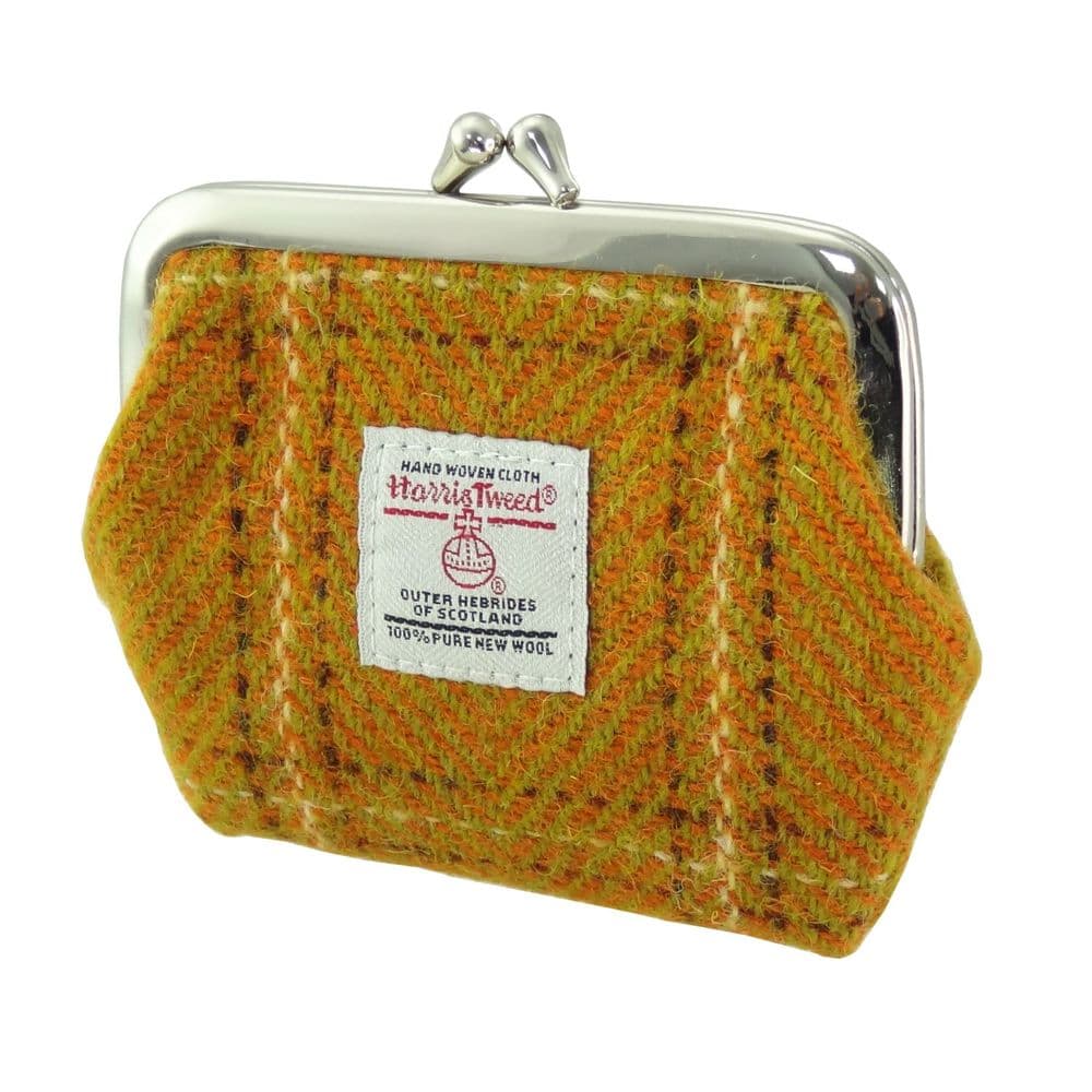 Ladies Harris Tweed Small Coin Purse in Mustard Overcheck