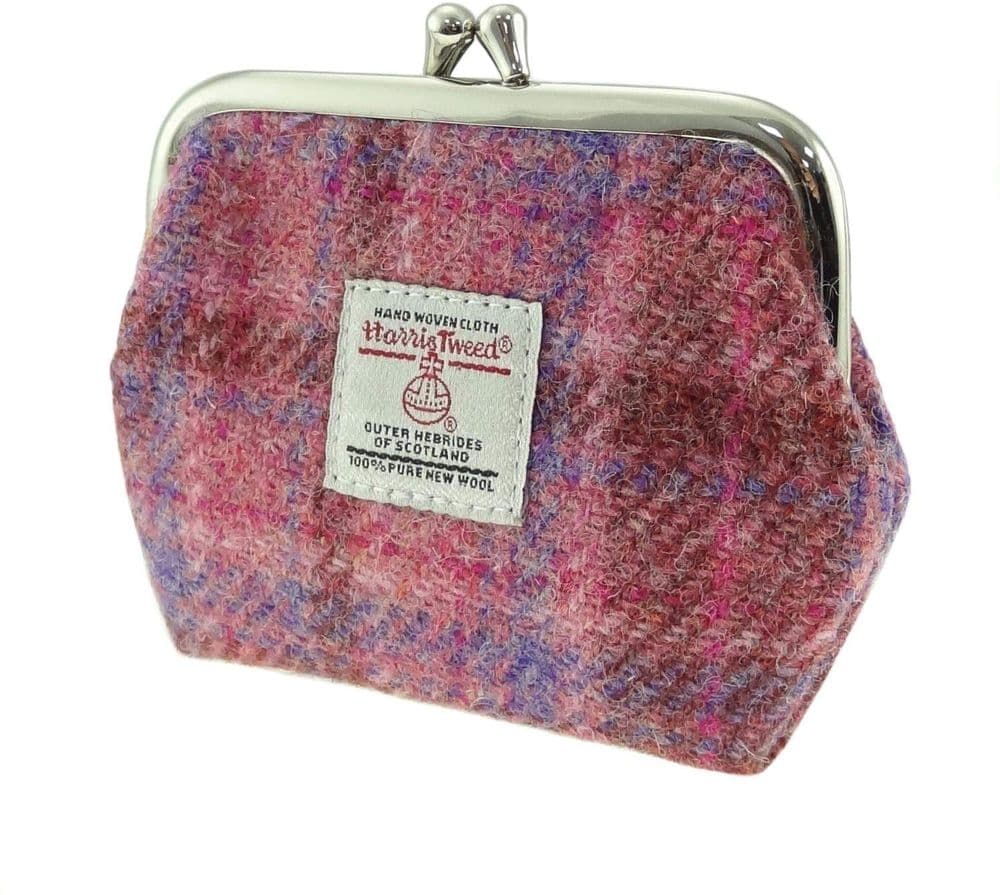 Ladies Harris Tweed Small Coin Purse in Pink Check